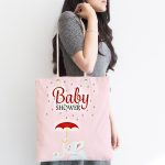 - Canta-4601-1 - Realhomes Pembe Zemin Fil Desenli Baby Shower Özel Tasarımlı Dijital Baskılı Çocuk Odası Kumaş Plaj Çantası Realhomes