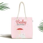 - Canta-4601 - Realhomes Pembe Zemin Fil Desenli Baby Shower Özel Tasarımlı Dijital Baskılı Çocuk Odası Kumaş Plaj Çantası Realhomes