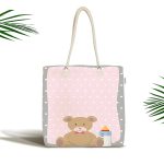 - Canta-4607 - Realhomes Ayıcık Ve Biberon Desenli Özel Tasarımlı Dijital Baskılı Çocuk Odası Kumaş Plaj Çantası Realhomes