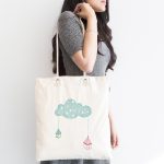 - Canta-4610-1 - Realhomes Beyaz Zemin Mavi Bulut Desenli Özel Tasarımlı Dijital Baskılı Kumaş Plaj Çantası Realhomes
