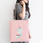 - Canta-4613-1 - Realhomes Pembe Zemin Sevimli Baykuş Desenli Özel Tasarımlı Dijital Baskılı Çocuk Odası Kumaş Plaj Çantası Realhomes