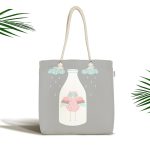 - Canta-4616 - Realhomes Gri Zemin Şişe İçinde Baykuş Özel Tasarımlı Dijital Baskılı Çocuk Odası Kumaş Plaj Çantası Realhomes