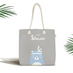 - Canta-4631 - Realhomes Gri Zemin Baby Shower Yazılı Ayıcık Desenli Dijital Baskılı Çocuk Odası Kumaş Plaj Çantası Realhomes
