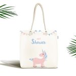 - Canta-4632 - Realhomes Beyaz Zemin Baby Shower Yazılı Unicorn Desenli Dijital Baskılı Çocuk Odası Kumaş Plaj Çantası Realhomes