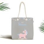 - Canta-4633 - Realhomes Gri Zemin Baby Shower Yazılı Unicorn Desenli Dijital Baskılı Çocuk Odası Kumaş Plaj Çantası Realhomes