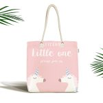 Pembe Zemin Baby Shower Temalı Unicorn Tasarımlı Dijital Baskılı Çocuk Odası Kumaş Plaj Çantası Realhomes
