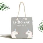 Gri Zemin Baby Shower Temalı Unicorn Desenli Dijital Baskılı Çocuk Odası Kumaş Plaj Çantası Realhomes