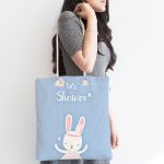 - Canta-4639-1 - Realhomes Mavi Zemin Baby Shower Temalı Tavşan Desenli Dijital Baskılı Çocuk Odası Kumaş Plaj Çantası Realhomes