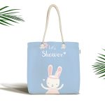 - Canta-4639 - Realhomes Mavi Zemin Baby Shower Temalı Tavşan Desenli Dijital Baskılı Çocuk Odası Kumaş Plaj Çantası Realhomes