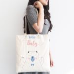 - Canta-4642-1 - Realhomes Hello Baby Yazılı Ayıcık Desenli Özel Tasarımlı Dijital Baskılı Kumaş Plaj Çantası Realhomes