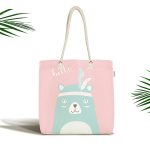 - Canta-4648 - Realhomes Pembe Zemin Sevimli Ayıcık Desenli Özel Tasarımlı Dijital Baskılı Kumaş Plaj Çantası Realhomes