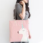- Canta-4653-1 - Realhomes Pembe Zemin Cool Yazılı Unicorn Baskılı Dijital Baskılı Çocuk Odası Kumaş Plaj Çantası Realhomes