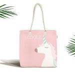 - Canta-4653 - Realhomes Pembe Zemin Cool Yazılı Unicorn Baskılı Dijital Baskılı Çocuk Odası Kumaş Plaj Çantası Realhomes