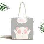 - Canta-4659 - Realhomes Gri Zemin Sevimli Köpek Desenli Dijital Baskılı Çocuk Odası Kumaş Plaj Çantası Realhomes