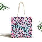 - Canta-4671 - Realhomes Renkli Leopar Desenli Özel Tasarımlı Dijital Baskılı Çocuk Odası Kumaş Plaj Çantası Realhomes