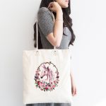 - Canta-4672-1 - Realhomes Unicorn Ve Çiçek Desenli Tasarımlı Dijital Baskılı Kumaş Plaj Çantası Realhomes