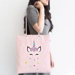 Pembe Zemin Sevimli Unicorn Ve Yıldız Motifli Dijital Baskılı Kumaş Plaj Çantası Realhomes