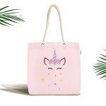 Pembe Zemin Sevimli Unicorn Ve Yıldız Motifli Dijital Baskılı Kumaş Plaj Çantası Realhomes