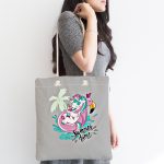 - Canta-4677-1 - Realhomes Gri Zemin Tatil Temalı Unicorn Desenli Dijital Baskılı Kumaş Plaj Çantası Realhomes