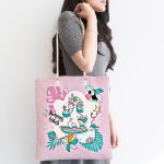 Pembe Zemin Tatil Temalı Unicorn Desenli Dijital Baskılı Kumaş Plaj Çantası Realhomes