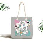 Gri Zemin Tatil Temalı Unicorn Desenli Dijital Baskılı Kumaş Plaj Çantası Realhomes