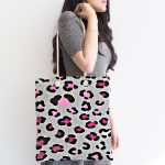 - Canta-4685-1 - Realhomes Gri Zemin Renkli Leopar Desenli Özel Tasarımlı Dijital Baskılı Çocuk Odası Kumaş Plaj Çantası Realhomes