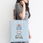 - Canta-4691-1 - Realhomes Mavi Zeminde Atkılı Tavşan Desenli Dijital Baskılı Çocuk Odası Kumaş Plaj Çantası Realhomes