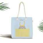 - Canta-4695 - Realhomes Mavi Zeminde Sarı Kurdeleli Tavşan Desenli Dijital Baskılı Çocuk Odası Kumaş Plaj Çantası Realhomes