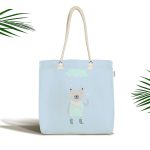 Mavi Zeminde Şemsiyeli Ayıcık Dijital Baskılı Çocuk Odası Kumaş Plaj Çantası Realhomes