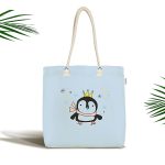 Mavi Zeminli Sevimli Atkılı Penguen Desenli Dijital Baskılı Kumaş Plaj Çantası Realhomes