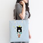 Mavi Zeminli Sevimli Atkılı Ayıcık Desenli Dijital Baskılı Kumaş Plaj Çantası Realhomes