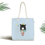 Mavi Zeminli Sevimli Atkılı Ayıcık Desenli Dijital Baskılı Kumaş Plaj Çantası Realhomes