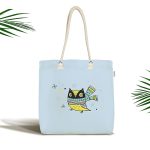 - Canta-4703 - Realhomes Mavi Zeminde Atılı Baykuş Desenli Dijital Baskılı Kumaş Plaj Çantası Realhomes