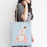 Mavi Zeminde Anne Ve Yavru Fil Motifli Dijital Baskılı Çocuk Odası Kumaş Plaj Çantası Realhomes