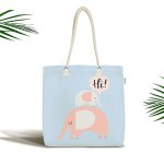 Mavi Zeminde Anne Ve Yavru Fil Motifli Dijital Baskılı Çocuk Odası Kumaş Plaj Çantası Realhomes