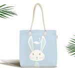 - Canta-4708 - Realhomes Mavi Zeminde Tavşan Ve Leylek Desenli Dijital Baskılı Çocuk Odası Kumaş Plaj Çantası Realhomes