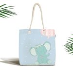 Mavi Zeminde Sevimli Fil Desenli Dijital Baskılı Çocuk Odası Kumaş Plaj Çantası Realhomes