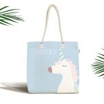 - Canta-4722 - Realhomes Mavi Zeminli Cool Yazılı Unicorn Desenli Dijital Baskılı Çocuk Odası Kumaş Plaj Çantası Realhomes
