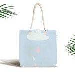 - Canta-4724 - Realhomes Mavi Zeminde Bulut Desenli Özel Tasarımlı Dijital Baskılı Çocuk Odası Kumaş Plaj Çantası Realhomes