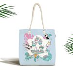 - Canta-4726 - Realhomes Mavi Zeminde Tatil Temalı Unicorn Desenli Dijital Baskılı Kumaş Plaj Çantası Realhomes
