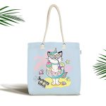 - Canta-4727 - Realhomes Mavi Zeminde Tatil Temalı Kedi Desenli Dijital Baskılı Kumaş Plaj Çantası Realhomes