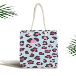 - Canta-4728 - Realhomes Renkli Leopar Desenli Özel Tasarımlı Dijital Baskılı Çocuk Odası Kumaş Plaj Çantası Realhomes