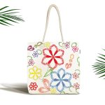 - Canta-4830 - Realhomes Realhomes Beyaz Zeminli Rengarenk Çiçekler Dijital Baskılı Kumaş Plaj Çantası Realhomes