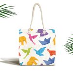 - Canta-4831 - Realhomes Realhomes Beyaz Zeminli Origami Sanatı Dijital Baskılı Kumaş Plaj Çantası Realhomes