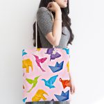 Realhomes Pembe Zeminli Origami Sanatı Dijital Baskılı Kumaş Plaj Çantası Realhomes