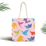 Realhomes Pembe Zeminli Origami Sanatı Dijital Baskılı Kumaş Plaj Çantası Realhomes