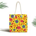 - Canta-4835 - Realhomes Realhomes Sarı Zeminde Uğurböceği Dijital Baskılı Kumaş Plaj Çantası Realhomes