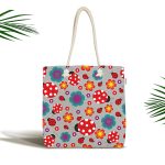 - Canta-4838 - Realhomes Realhomes Gri Zeminde Uğurböceği Dijital Baskılı Kumaş Plaj Çantası Realhomes