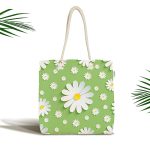 - Canta-4840 - Realhomes Realhomes Yeşil Zeminde Papatya Desenli Dijital Baskılı Kumaş Plaj Çantası Realhomes