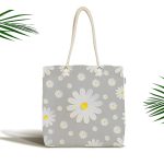- Canta-4843 - Realhomes Realhomes Gri Zeminde Papatya Desenli Dijital Baskılı Kumaş Plaj Çantası Realhomes
